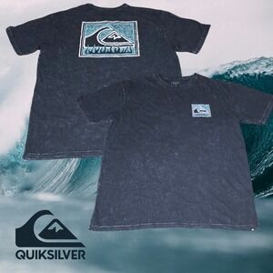 Quiksilver Men's Logo Surf Graphic T-Shirt Black Mineral Wash XXL